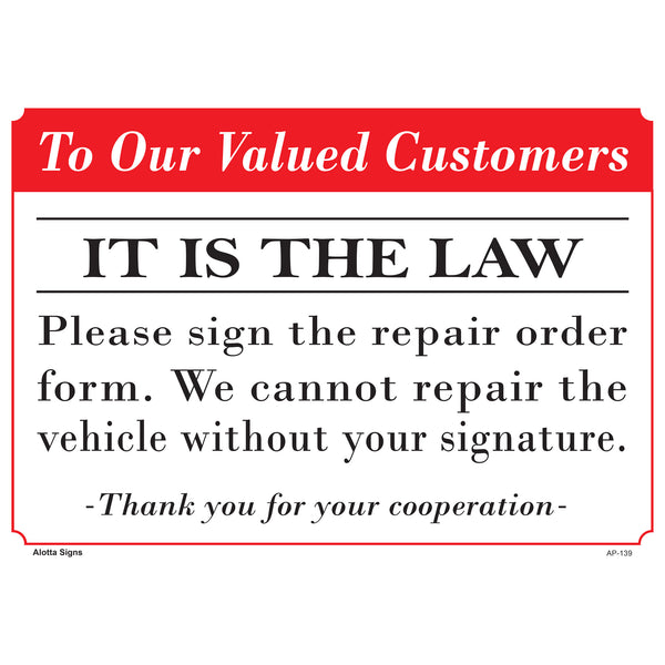 Please Sign the Repair Order Form