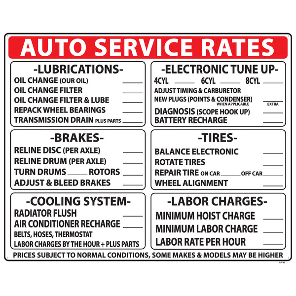 AUTO SERVICE RATES