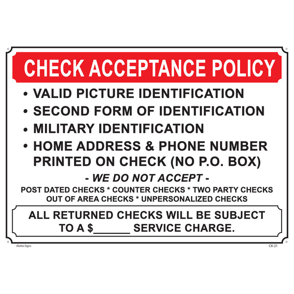 CHECK ACCEPTANCE POLICY