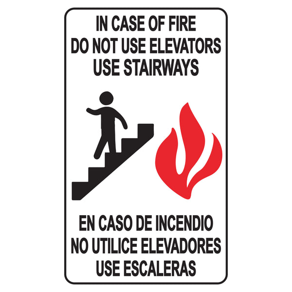 IN CASE OF FIRE, ELEVATORS ARE OUT OF SERVICE (D)