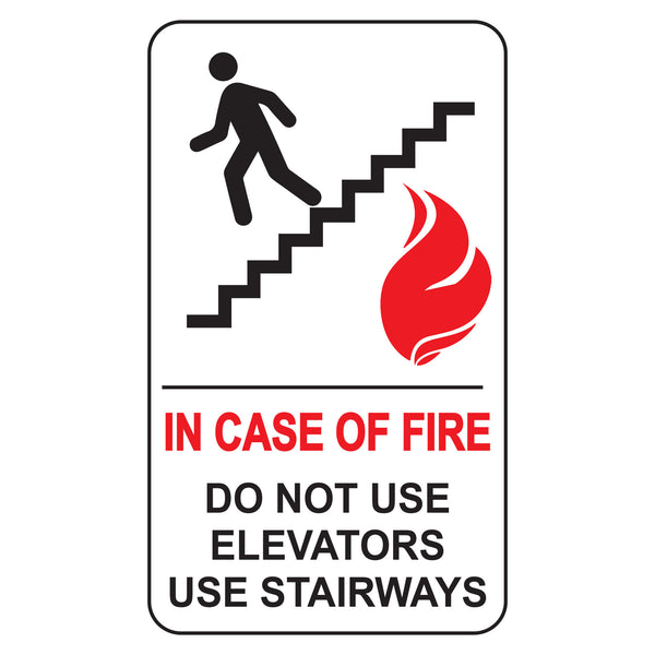 IN CASE OF FIRE, ELEVATORS ARE OUT OF SERVICE (E)