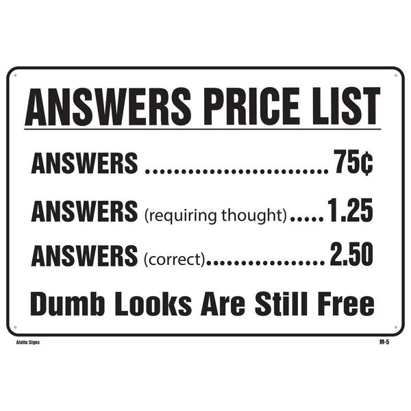 ANSWER PRICE LIST